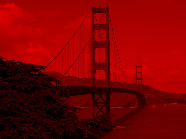 golden gate bridge, shown in red