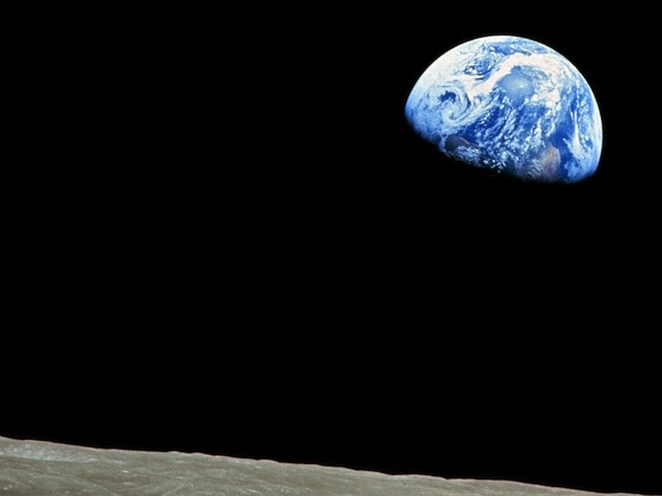 famous Apollo 8 photo of earth against a black background