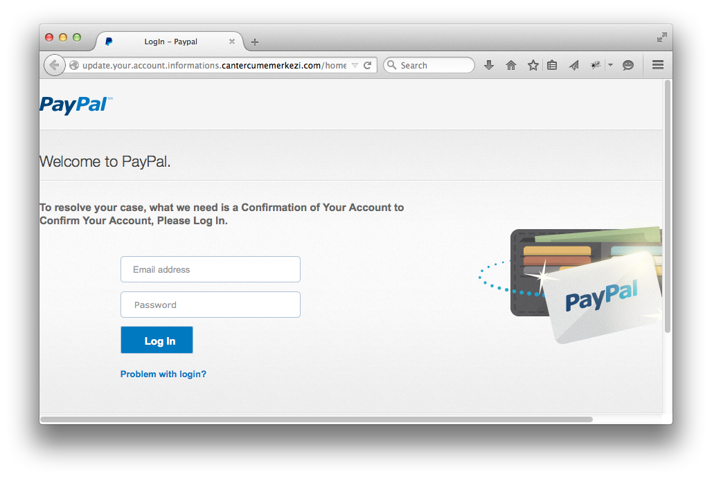 phishing site to steal paypal username and password