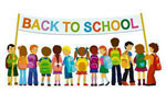 Clip art image of kids holding "Back to School" banner