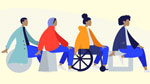Four seated people, one is a wheelchair user