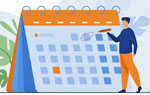 Clip art of man in front of a large calendar