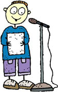 Clip art of a student presenting at a microphone
