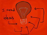 Clip art with light bulb - "I need ideas!"