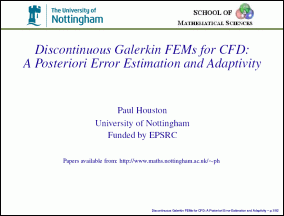 Discontinous Galerkin FEMs for CFD: A Posteriori Error Esimation and Adaptivity