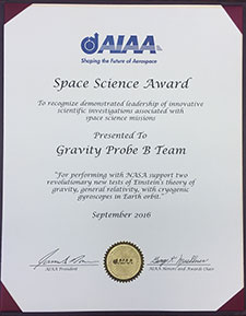 2016 AIAA Space Sciences Award plack (Image Credit: Diane Larson)