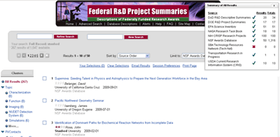 Federal R&D Project Summaries search example