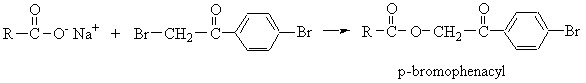 RCOO-Na+ + BrCH2C(=O)-benzene-Br → RCOOCH2CO-benzene-Br + NaBr