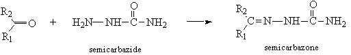 RRʹC=O + semicarbazide → RRʹC=semicarbazone + H2O