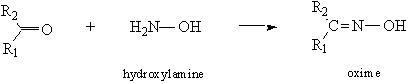 RRʹCO + hydroxylamine → (E)- and (Z)-isomeric oximes