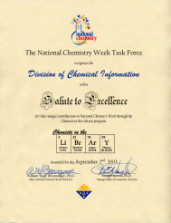 The National Chemistry Week Task Force recognizes the Division of Chemical Information with a Salute to Excellence