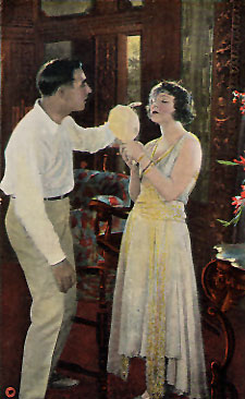Norma Talmadge on the set of The Voice From The Minaret with Frank Lloyd adjusting her makeup