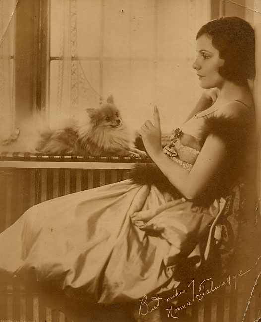 Norma Talmadge with pomeranian dog
