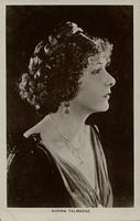 profile of Talmadge in makeup as middle aged wife